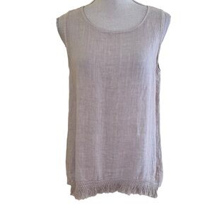 Valentina Naldi Beige Linen Sleeveless Tank with Fringe Hem M